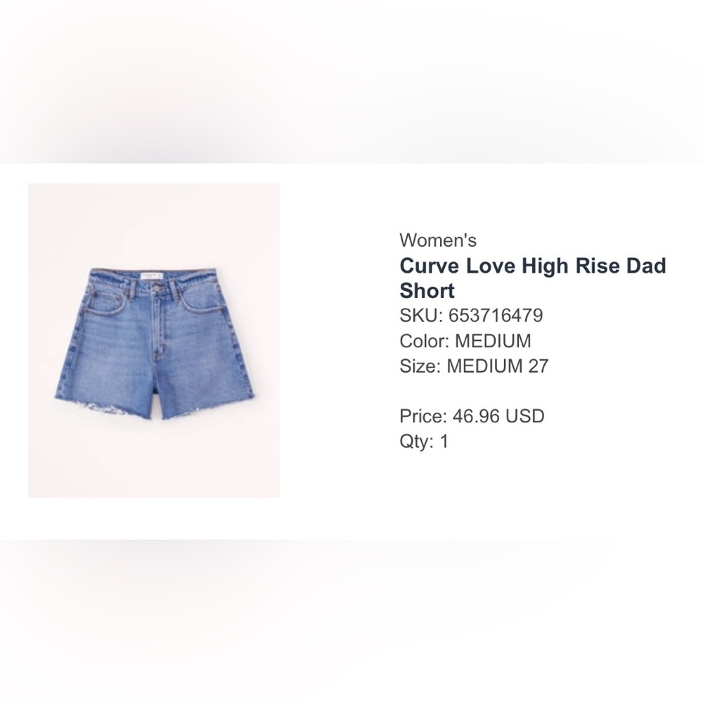 Abercrombie Curve Love High Rise Dad Short, Medium Wash, Size 27